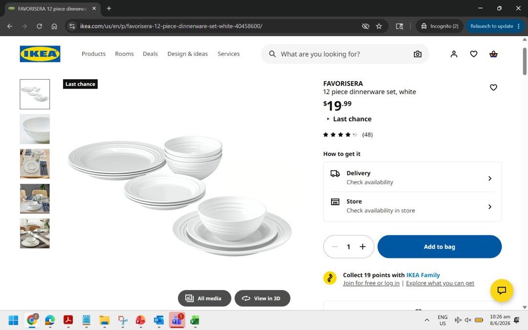 IKEA FAVORISERA 12 Piece Dinnerware Set White