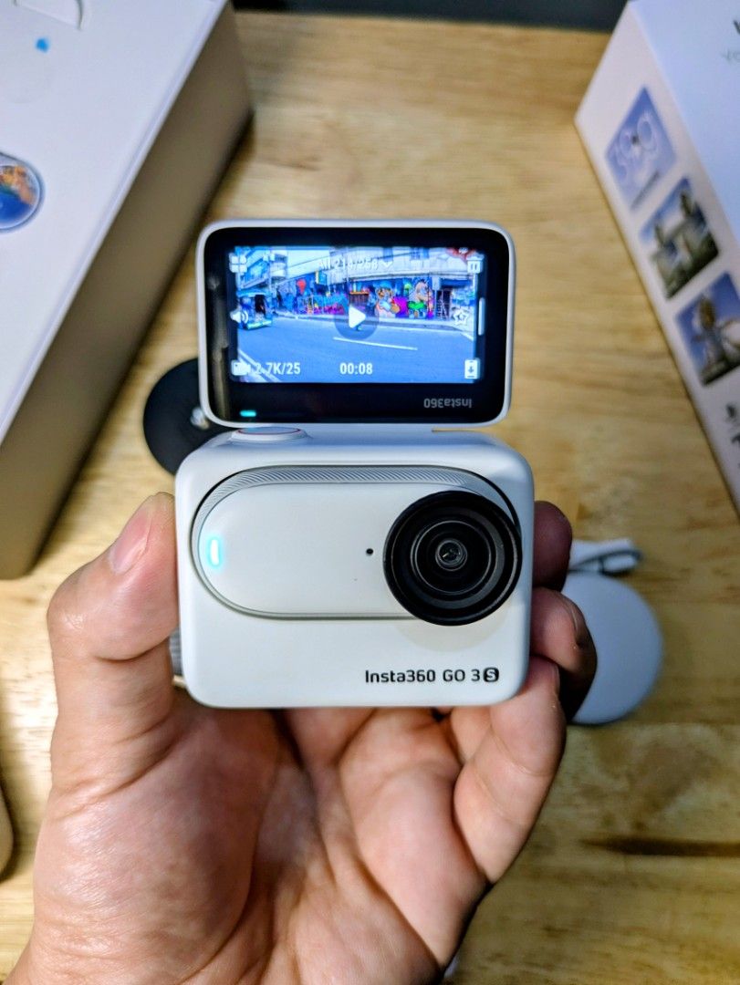 Insta360 GO 3 4K Action Camera with Accessories (Category: Cameras) located in Manila. Submitted by feaster1213 (Listing ID 1442692113, Image 3). Description: - Insta360 GO 3 (4K version) - Includes original charging case and mount - All other accessories shown are included - Ideal for capturing action and adventures - Everything is in the original box FREEBIES (1.3k worth) - 60m waterproof diving case - Protection Case (anti-scratch, anti-fall) 