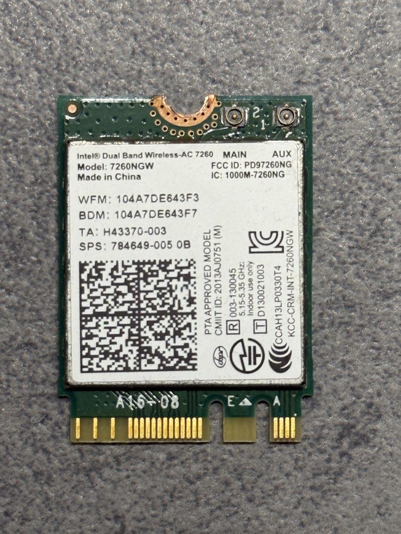 Intel Dual Band Wireless-AC 7260NGW WiFi Card