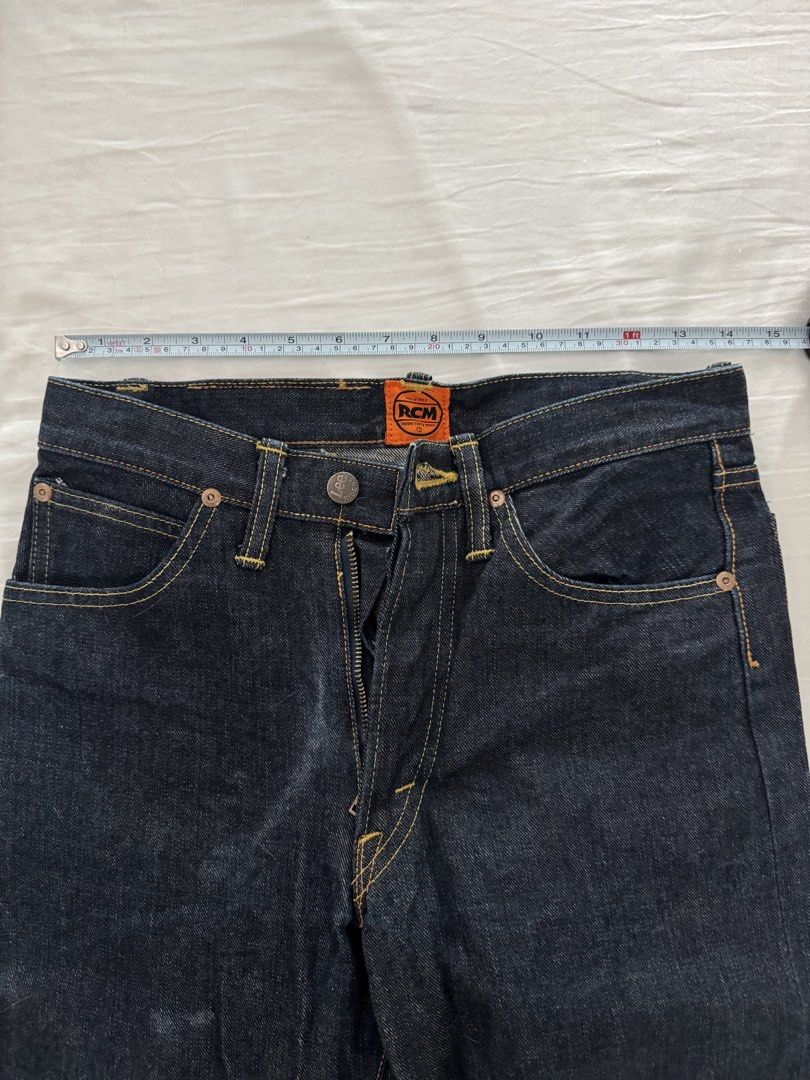Lee RCM Selvedge Denim Jeans (Category: Jeans) located in Quezon City. Submitted by nkki11 (Listing ID 1442615733, Image 3). Description: - Lee RCM dark wash selvedge denim jeans - Classic five-pocket style - Button fly closure - Distinctive yellow stitching details - Leather patch on the back - Rolled cuffs reveal the selvedge edge - Great pair of raw denim Measurements: (ALTERED WAIST) WAIST - 14 RISE - 11 INSEAM - 30 LENGTH - 40 HEM - 7.5.