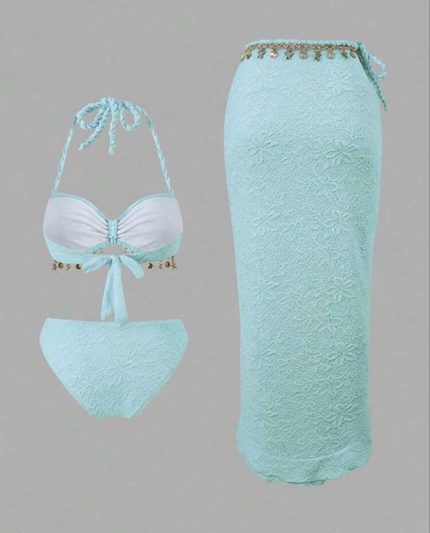 Light Blue Lace Bikini Set with Skirt (Category: Bikinis & Swimsuits) located in Manila. Submitted by jes_ssi (Listing ID 1442613400, Image 2). Description: ⤷ Used once ⤷ This is the actual color and picture ⤷ L on tag ⤷ Can fit to M-L size frame ⤷ Fixed price ⤷ Please refer to the size chart for accurate measurements ⤷ SF shouldered by buyer. (Lalamove/Grab Express mode of courier only).