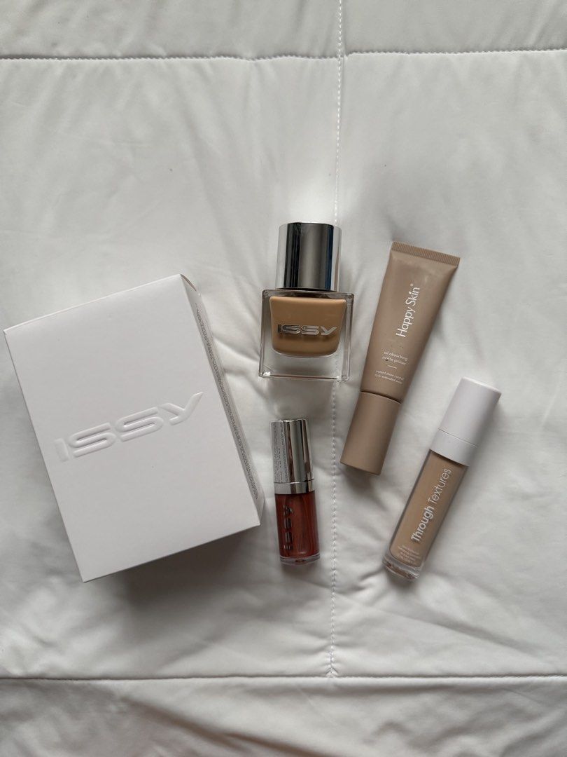Makeup bundle (Category: Makeup) located in Cabuyao City. Submitted by sweethriftph (Listing ID 1442599342, Image 1). Description: These are still like new (i have a LOT of makeup na) •ISSY foundation shade NM3.5 (Medium Tan Neutral) - bought the wrong shade • Happy skin primer • ISSY hydragloss shade Off-duty • Naturale concealer shade “ABEL”.