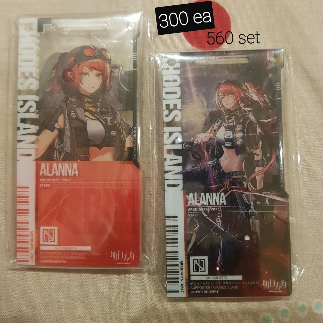 Official Arknights Acrylic Passes (Category: Character Goods) located in Mandaluyong City. Submitted by matchanoodle (Listing ID 1442684197, Image 2). Description: OFFICIAL ARKNIGHTS MERCH ONHANDS Acrylic Pass 300 - 560 ☆Brigid ❌❌ ☆Alanna E1 & E2 ☆Kichisei E1 & E2 (all comes with its boxes/original packaging) will give discount if buying anything more than 3pcs from our list ♡.