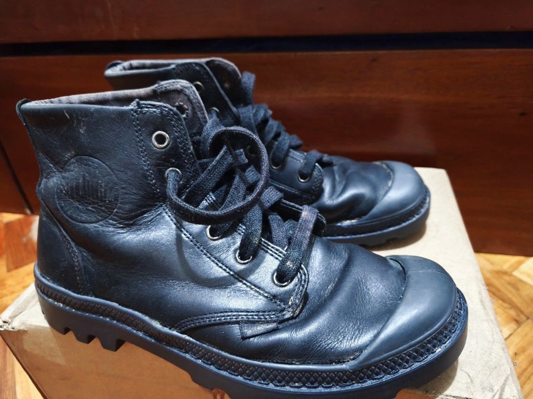 Palladium Black Leather High Top Boots (Category: Boots) located in Manila. Submitted by trickb (Listing ID 1442722248, Image 1). Description: - Original Black Palladium high-top leather boots - Size: 8 US Men's / 41 EUR / 26 CM - Stitched sole already but not noticeable - needs cleaning - no box - Buyer to shoulder shipping fee.
