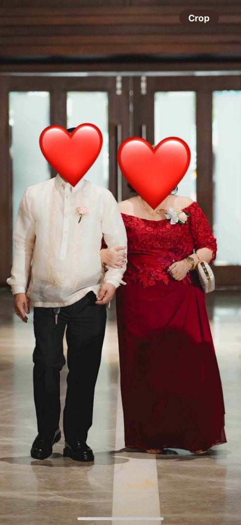 Red Evening Gown (Category: Evening dresses & gowns) located in Bulacan. Submitted by Domozz (Listing ID 1442583101, Image 1). Description: - Beautiful red formal gown - Intricate lace detailing on bodice and sleeves - Elegant off-shoulder design with floral embellishments - Flattering floor-length skirt - Ideal for weddings, galas, and special occasions - Measurements available upon request - Message for details.