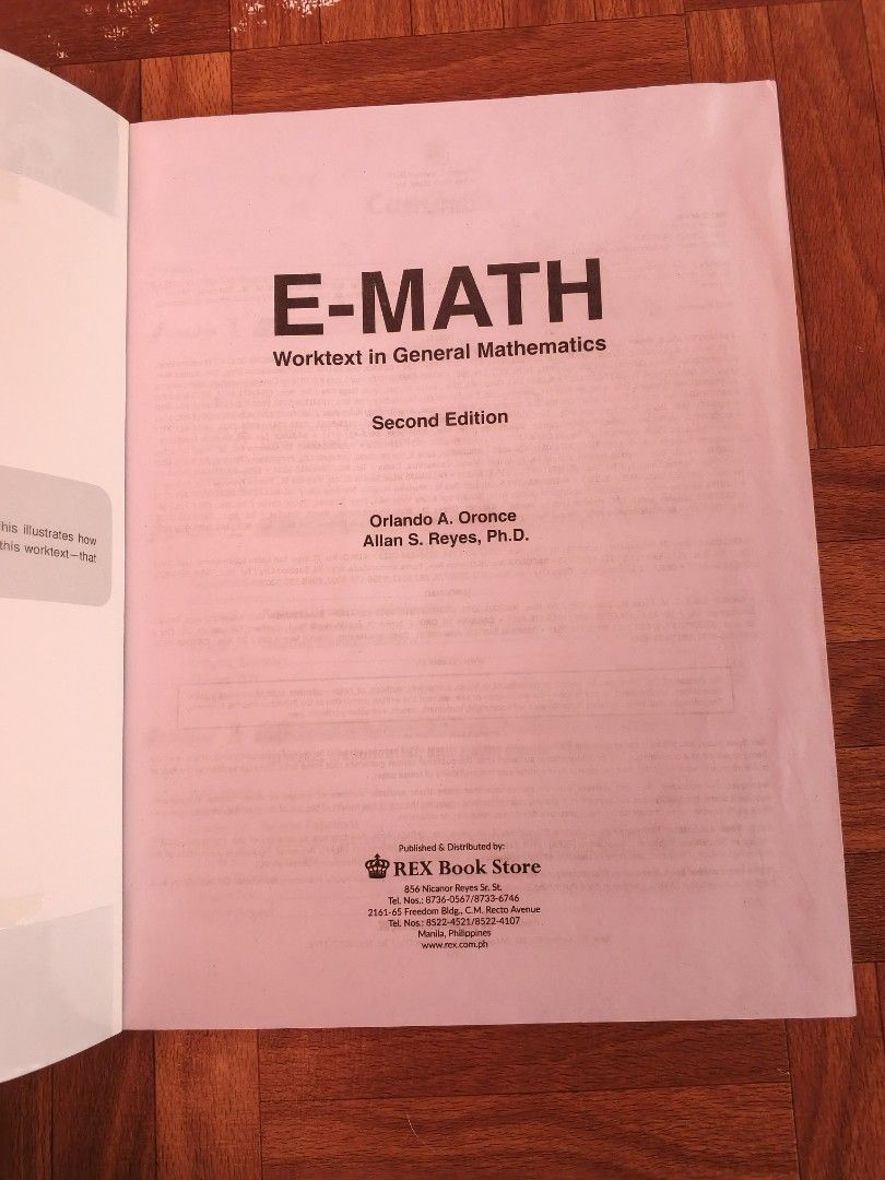 Rex E-Math Book (Category: Textbooks) located in Caloocan City. Submitted by zoeberanya (Listing ID 1442581122, Image 2). Description: Book for Grade 11 ABM bago pa kasi di nagamit I can send a video ng book para makita wala ring sulat.