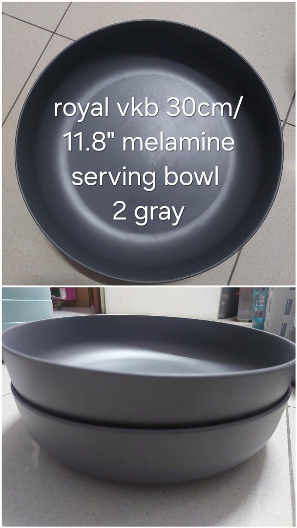 Royal VKB Melamine Serving Bowls & Plates - Various Sizes (Category: Dinnerware & Cutlery) located in Makati City. Submitted by ako_to (Listing ID 1442615577, Image 3). Description: All for 1200 pm if interested almost new will add freebies - Royal VKB Melamine Serving Bowls & Plates - Available Colors & Sizes: - Gray Serving Bowls: 30cm / 11.8" - Powder Blue Bowls: 9" - Gray Plates: 24cm / 9.4" - Durable and perfect for everyday use - Not suitab