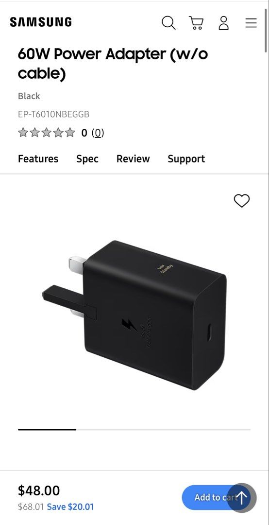 Samsung 60W Power Adapter Black476837071732101121