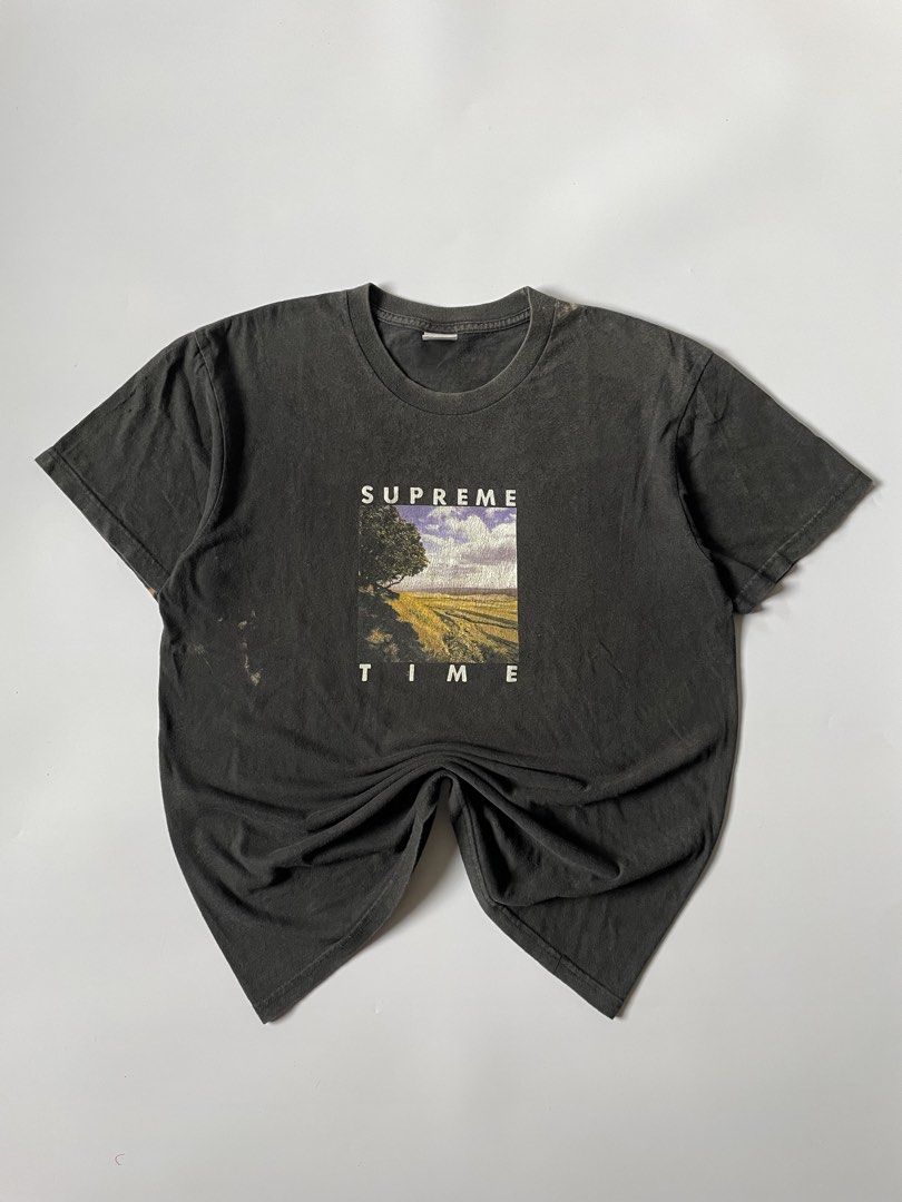 SS20 Supreme Time Landscape T-shirt (Category: Tshirts & Polo Shirts ) located in Baguio. Submitted by chronicles_cache (Listing ID 1442570977, Image 1). Description: Condition: Great Size tagged: M Width: 21.5 Length: 27.5 Shoulder: 20 Sleeve: 8 Has some Minor Stains shown in the pictures.