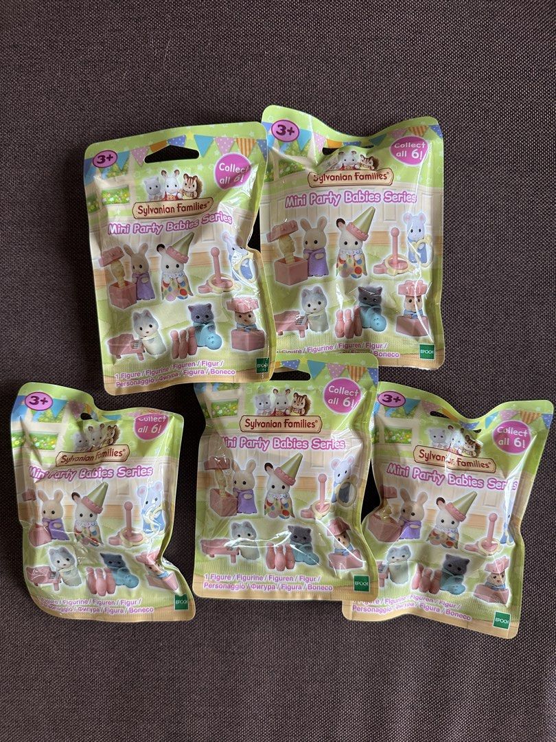 Sylvanian Families Mini Party Babies Series Blind Bags (Category: Designer & Blind Box Toys) located in Quezon City. Submitted by sabab.png (Listing ID 1442551340, Image 1). Description: - 5 Sylvanian Families Mini Party Babies Series blind bags - Each bag contains 1 surprise figure and accessories - Collect all 6 unique figures in the series - Brand new and unopened .