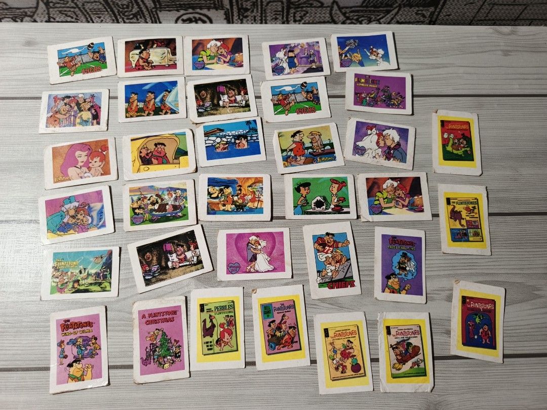 Vintage Flintstones Mini Teks Cards (Category: Vintage Collectibles) located in Iloilo. Submitted by quistor (Listing ID 1442647836, Image 1). Description: Product Features: Vintage Flintstones Mini 36pcs Teks Cards Color: as the picture shows Size: half size Condition: Original, vintage, original palengke Toys, selling as is. Package Content: 36pcs Notes: Due to the light and screen setting difference, the item's color may be slightly different 