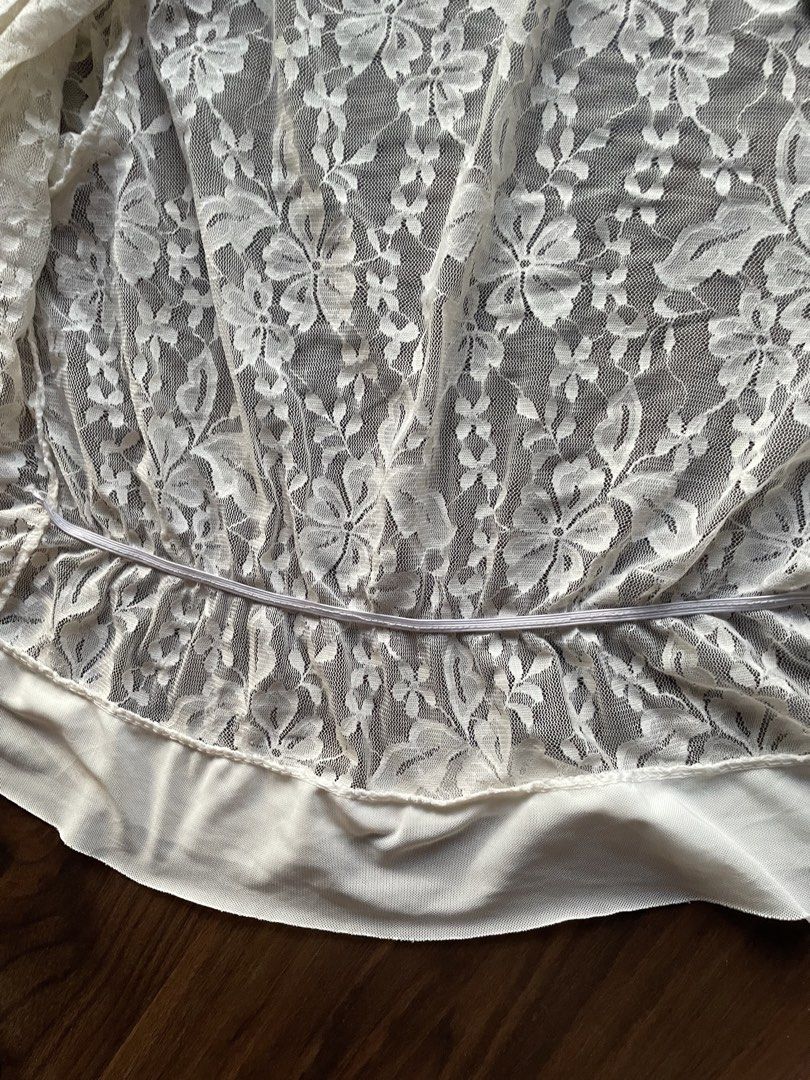 White Lace Cardigan coverup (Category: Coats, Jackets and Outerwear) located in Quezon City. Submitted by andreaaa_______ (Listing ID 1442554970, Image 2). Description: - White lace cropped cardigan - All-over floral pattern - Ribbon trim along open front and hem - Long sleeves with elasticated cuffs 3/4 sleeves fits xs-s frames - Ideal for layering over outfits.