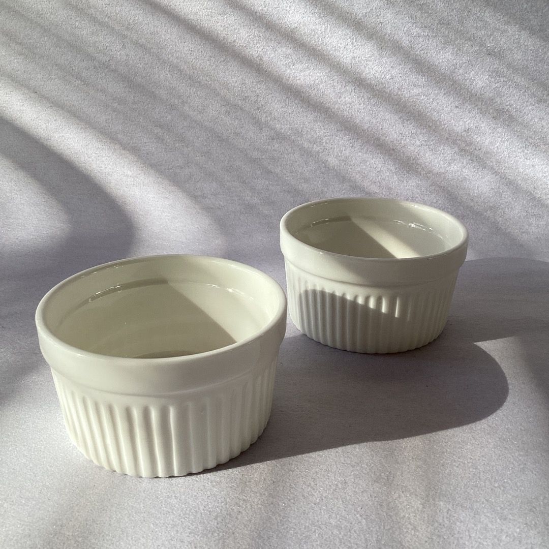White Ramekins (Category: Bakeware) located in Davao. Submitted by eclectic1925 (Listing ID 1442706518, Image 3). Description: Php120 for 2 White Ramekins Please REVIEW PHOTOS We use 100% repurposed packaging materials SF starts at Php70 via Flash Express First to pay.