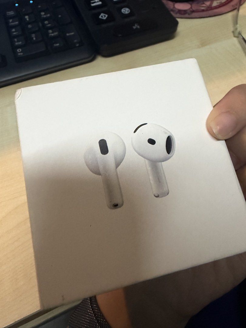 Airpods 4 (Category: Headphones & Headsets) located in Manila. Submitted by jcm1997 (Listing ID 1442765698, Image 1). Description: Original Airpods 4 Purchased last December 2025 Comes with box and free airpods case Minimal Scratch sa Left Earbud Rfs: di na nagagamit Price Negotiable Cavite Location.