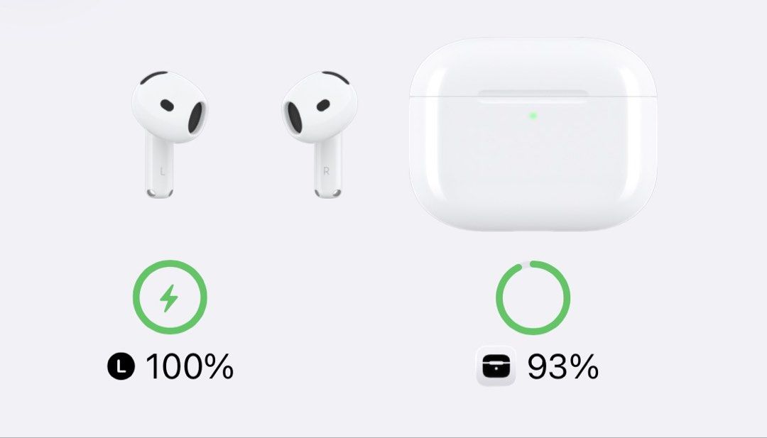 Apple AirPods 4 (ANC) with Charging Case (Category: Earphones) located in Pasig City. Submitted by Johna (Listing ID 1442810591, Image 2). Description: - Includes charging case - only Left earbud is working, but will provide both - Comes with a cute teal floral print silicone case.