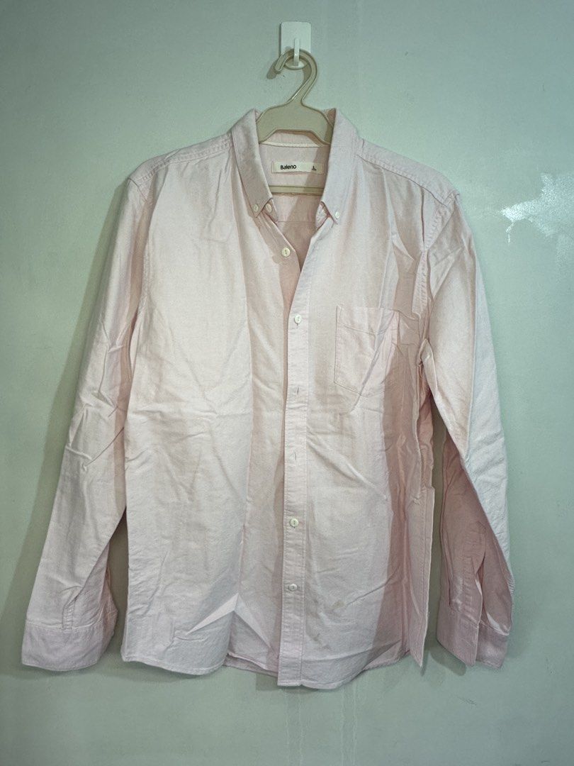 Baleno Pink Long Sleeve Button Down Shirt Size L (Category: Tshirts & Polo Shirts ) located in Manila. Submitted by markokostlich (Listing ID 1442829351, Image 1). Description: - Brand: Baleno - Style: Long sleeve, complete button-down shirt - Color: Light pink - Features: Chest pocket - Size: Large (L) - Occasion: Casual or smart casual wear 📌𝙍𝙀𝙈𝙄𝙉𝘿𝙀𝙍𝙎 ♡ Mine now, pay now ♡ Please manage your expectation coz these are preloved items. ♡