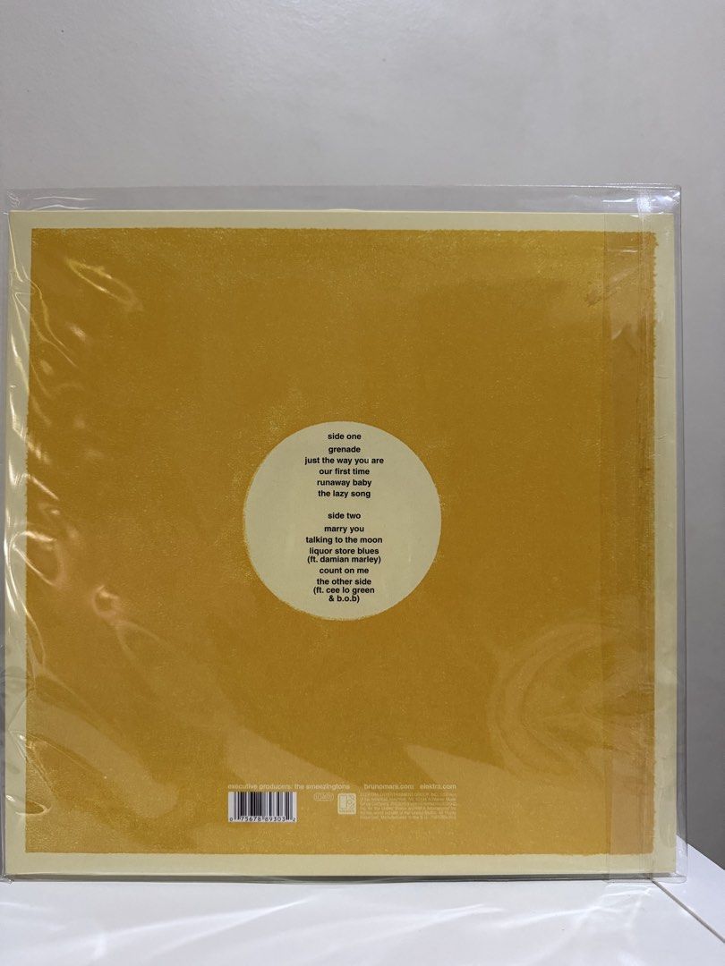Bruno Mars Doo-Wops & Hooligans Vinyl Record (Category: Vinyls) located in Manila. Submitted by mdmlby (Listing ID 1442823314, Image 2). Description: - Bruno Mars Doo-Wops & Hooligans Vinyl Record - Includes all the major hits: Grenade, Just The Way You Are, The Lazy Song, and more! - A must-have for any music lover's collection. - Comes with a protective sleeve for safekeeping. 📌 CONDITION - VG / Good as new - Most played only a few times - Wit