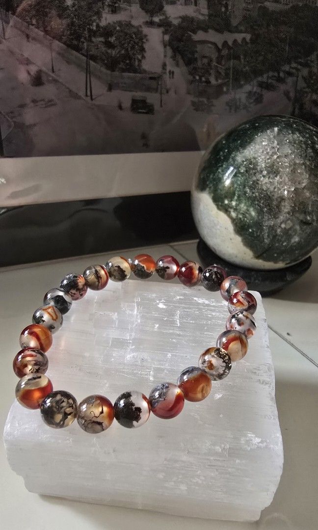 Carnelian and Moss Agate Bracelet (Category: Bracelets) located in Taguig. Submitted by c_rivera (Listing ID 1442813980, Image 1). Description: comes with certificate. rare, top quality jelly like. beautiful piece. 8mm bead size 15cm wrist size Carnelian: Ignites passion, boosts self-confidence, and stimulates action. It is associated with the Sacral Chakra. Moss Agate: Fosters spiritual growth, emotional stability, and a deep connection to natur