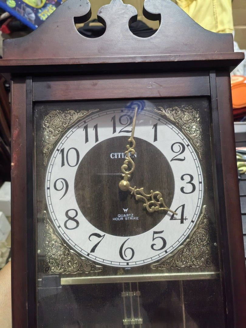Citizen Pendulum Hourly Strike Wallclock (Category: Clocks) located in Cebu City. Submitted by dudes_villanueva (Listing ID 1442734268, Image 2). Description: Citizen Pendulum Hourly Strike Wallclock Quartz 📌 In excellent working condition. 📌 Hourly strike and every 30 minutes single strike. 📌 Has scratches seen on pic. Sold as is. 📌 Type D Battery Operated (Not included) L10.25xW4xH23.75 in.