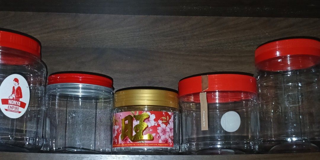 Clear Plastic Jars with Red and Gold Lids477729974460753923