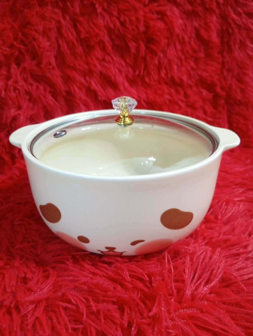 Cute Ceramic Casserole Dish with Glass Lid (Category: Dinnerware & Cutlery) located in Caloocan City. Submitted by letsyrk (Listing ID 1442803417, Image 2). Description: - Adorable ceramic casserole dish - Clear glass lid included - Features fun, cute designs: avocados, cows, cake rolls - Built-in handles for easy carrying - Ideal for serving or storing food - Adds a fun touch to your kitchenware - Dishwasher safe.