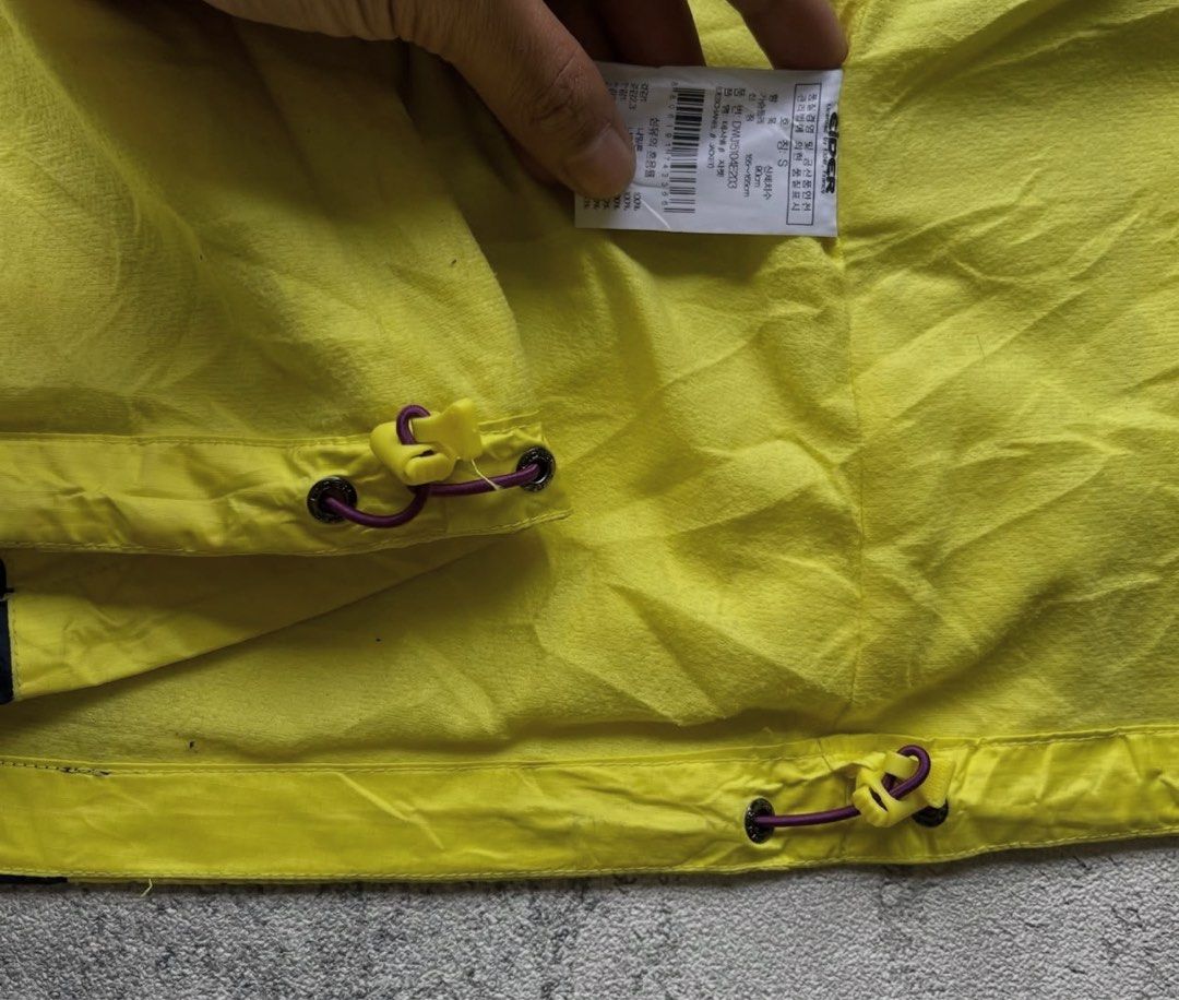 Eider technical shell jacket (Category: Coats, Jackets and Outerwear) located in Singapore. Submitted by sosleepyy (Listing ID 1442742947, Image 7). Description: (L 60 x W 48) * Technical waterproof shell * Pit/chest pocket * Adjustable hood * Alpine/mountaineering style cut * Bright yellow/black colorway.