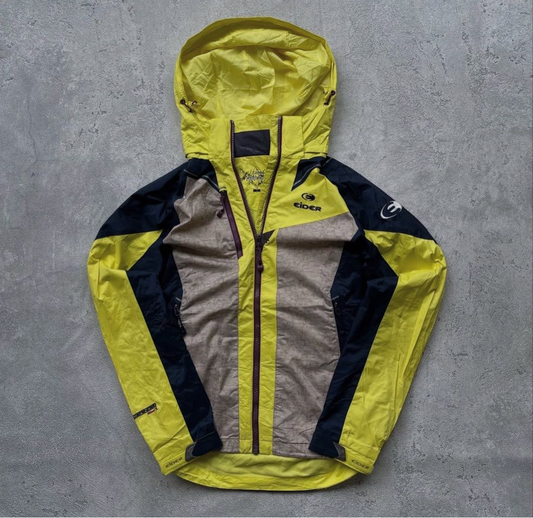 Eider technical shell jacket (Category: Coats, Jackets and Outerwear) located in Singapore. Submitted by sosleepyy (Listing ID 1442742947, Image 1). Description: * Technical waterproof shell * Pit/chest pocket * Adjustable hood * Alpine/mountaineering style cut * Bright yellow/black colorway.
