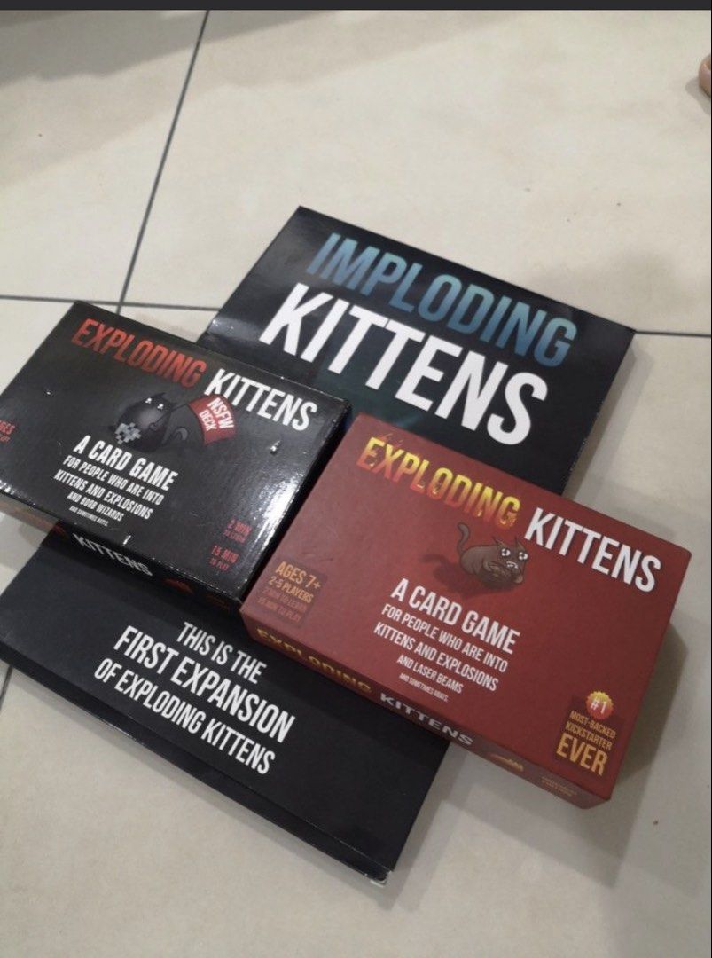 Exploding kittens (Category: Toys & Games) located in Kuala Lumpur. Submitted by dayventhe13yo2026 (Listing ID 1442838707, Image 2). Description: Includes all 3 of the Exploding Kittens. Imploding kittens, exploding kittens and exploding kittens (NSFW Deck) Will receive in 1+ days. No delivery on Sundays. Delivery only..