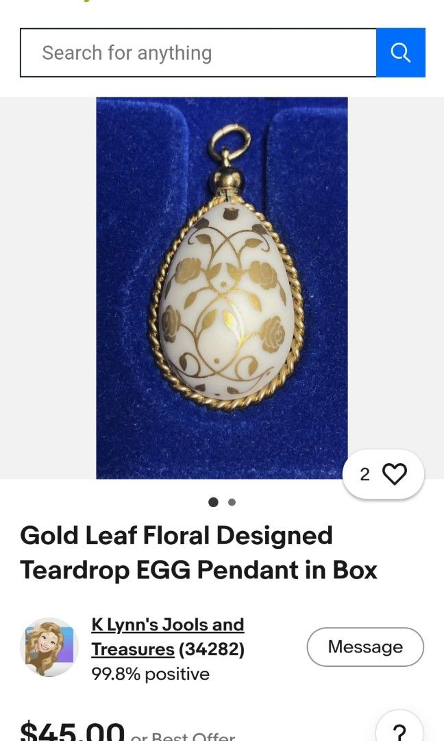 GOLD LEAF FLORAL TEARDROP EGG PENDANT (Category: Necklaces) located in Quezon City. Submitted by jeandevera (Listing ID 1442825767, Image 3). Description: .