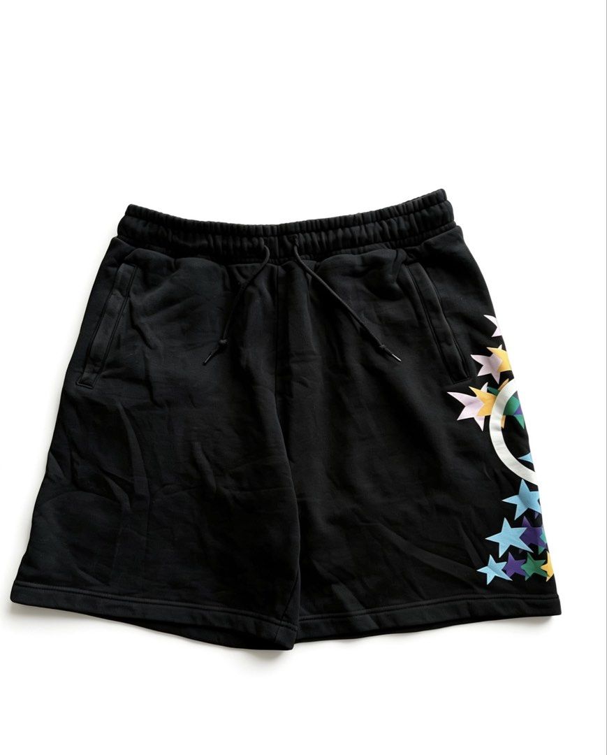 GUCCI INTERLOCKING G STAR FLASH PRINT HEAVY COTTON SHORT (Category: Shorts) located in Caloocan City. Submitted by jerichotad22965 (Listing ID 1442808218, Image 3). Description: - Authentic Gucci shorts - Size L - Iconic GG logo with colorful stars - Elastic waistband with drawstring - Zipper pocket on the side - Back pocket detail - Made in Italy -Hairline -Cracks on print .