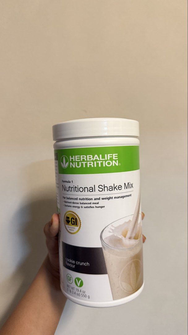 Herbalife Formula 1 Nutritional Shake Mix - Cookie Crunch (Category: Sports & Fitness Nutrition) located in Singapore. Submitted by jasxzz (Listing ID 1442907580, Image 1). Description: - Herbalife Formula 1 Nutritional Shake Mix - Flavor: Cookie Crunch - Size: 550g container - Provides balanced nutrition - Supports weight management goals - Sustains energy levels - Helps satisfy hunger Expiry: 5th July 2026.