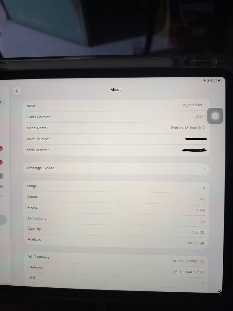 iPad Air M2 2024 13 inch (Category: iPad) located in Manila. Submitted by joyceandrea (Listing ID 1442921030, Image 2). Description: iPad Air M2 2024 13 inch - Slightly used. Only used for watching movies and music - Comes with Apple Pencil Pro - Batt health still at 100% - Unli reset, unli check upon meet up - Slightly nego Loc: Novaliches/BGC/Can travel anywhere near.