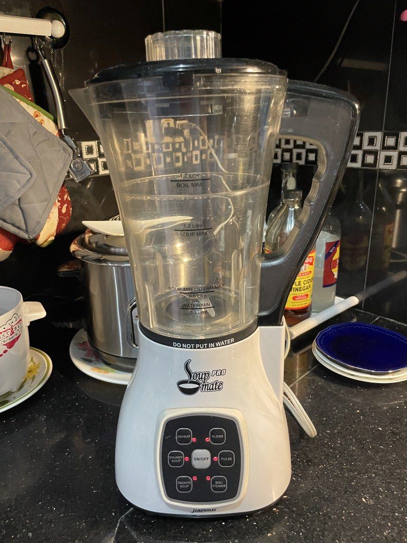 JumpStart Soup Pro Mate Blender (Category: Other Kitchenware & Tableware) located in Marikina City. Submitted by ffm73 (Listing ID 1442736446, Image 2). Description: - JumpStart Soup Pro Mate blender - Creates chunky or smooth soups - Blends, reheats, boils/steams, and pulses - Simple, user-friendly controls - Ideal for fast homemade soups - Convenient cord wrap for storage.