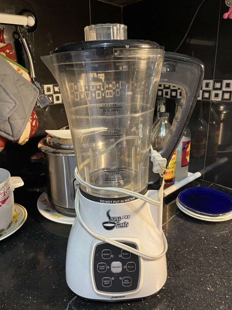 JumpStart Soup Pro Mate Blender (Category: Other Kitchenware & Tableware) located in Marikina City. Submitted by ffm73 (Listing ID 1442736446, Image 1). Description: - JumpStart Soup Pro Mate blender - Creates chunky or smooth soups - Blends, reheats, boils/steams, and pulses - Simple, user-friendly controls - Ideal for fast homemade soups - Convenient cord wrap for storage.