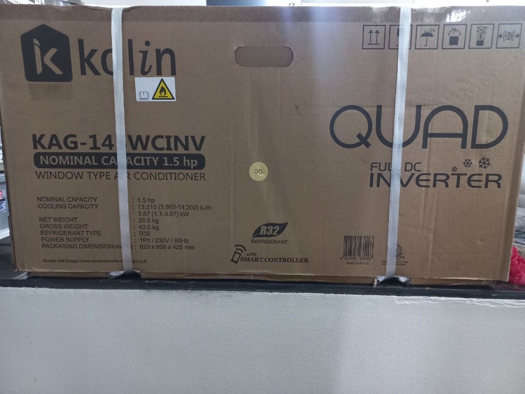 Kolin Inverter Window Type Aircon (Category: Air Conditioning and Heating) located in Taguig. Submitted by jstiners (Listing ID 1442819767, Image 2). Description: FOR SALE: Brand New Kolin 1.5 HP Window Type Full DC Inverter Aircon Still sealed in its original box with factory straps intact. Perfect for bedrooms, condominiums, offices, and small commercial spaces. Specifications & Features: Model: KAG-145WCINV Capacity: 1.5 HP Cooling Capacity: 1