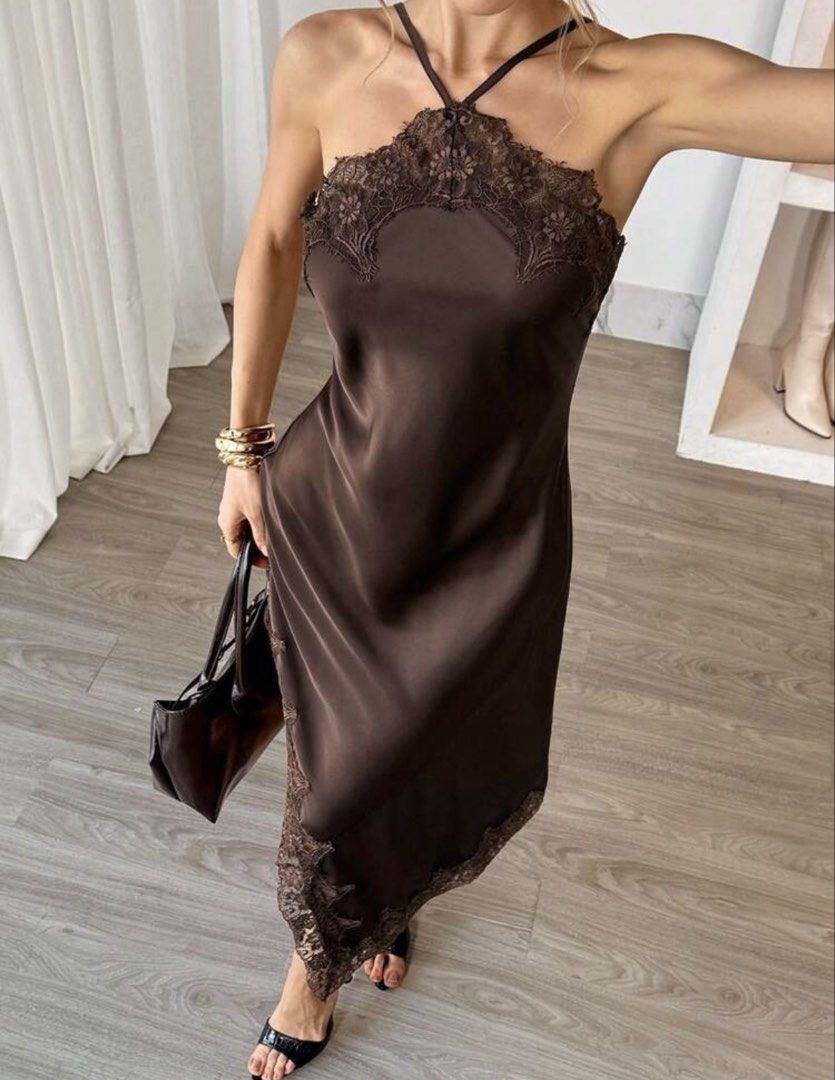 Lace Brown Halter Dress (Category: Dresses) located in Manila. Submitted by from_elle (Listing ID 1442849373, Image 1). Description: XS NO LAST PRICE BRANDNEW Hi! Before buying please note: 💗Mode of Payment: 🧾 GCASH 🏦 GOTYME ❗️NO TO COD TRANSACTIONS❗️ 💗Mode of Delivery: 🚚Lalamove/Grab (sameday delivery, Deliv fee depends on location) 🚚SPX (Delivery Days Depends on Location and Courier Branch) (Est Delivery days: 1-3 Days Metro Manila, 2-4 D