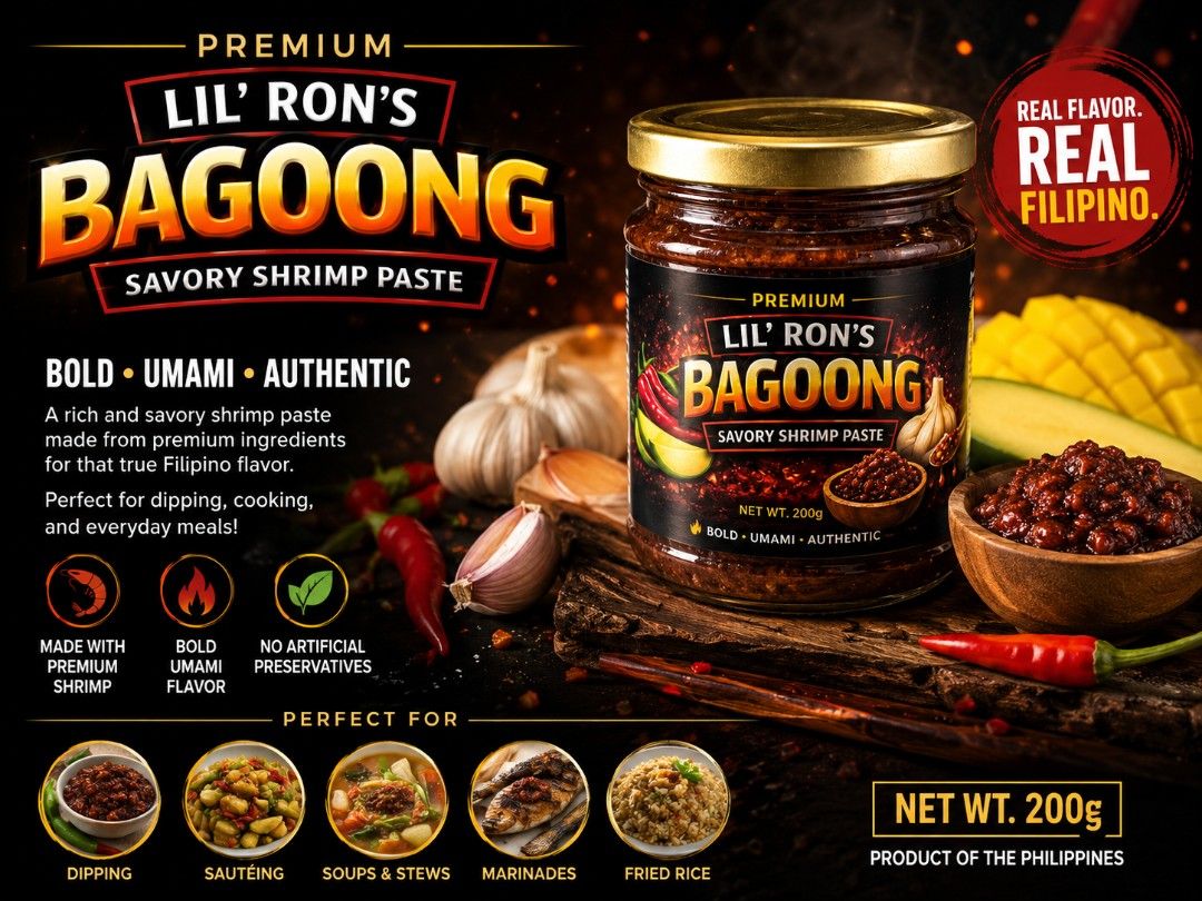 Lil' Ron's Premium Bagoong Savory Shrimp Paste 200g (Category: Spice & Seasoning) located in Mandaluyong City. Submitted by 3la1n333.1 (Listing ID 1442801129, Image 1). Description: - Premium Lil' Ron's Bagoong - Authentic Filipino Shrimp Paste - Bold, Umami, Savory Flavor - Made with Premium Shrimp - No Artificial Preservatives - Versatile: Dipping, Sautéing, Soups, Stews, Marinades, Fried Rice - Product of the Philippines - Net Weight: 200g.