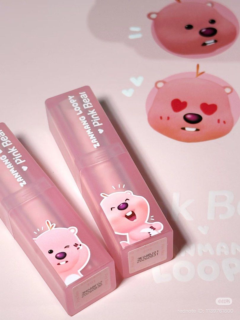 Loopy Pink Bear Lipstick (Shade: E10, E03) (Category: Makeup) located in Manila. Submitted by zygshoppp (Listing ID 1442823990, Image 2). Description: • used 3 times each but did not directly apply to lips • selling one for 160 • get both for 299.