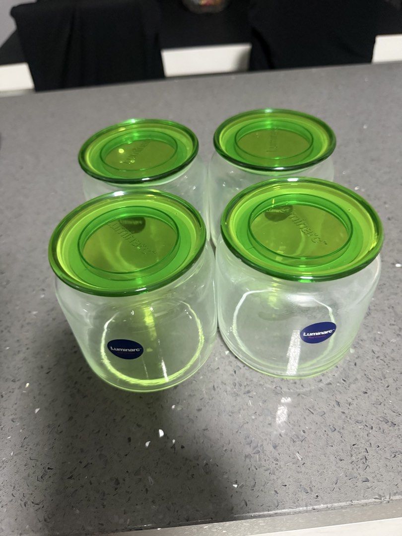 Luminarc Glass Storage Jars with Green Lids (Set of 4)