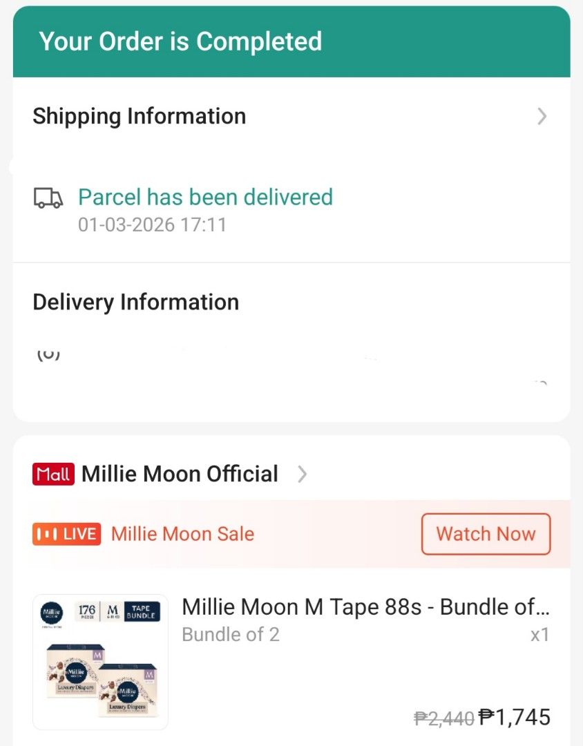 Millie Moon Tape Diapers Medium (Category: Diapers & Baby Wipes) located in Mandaluyong City. Submitted by jara68494 (Listing ID 1442866677, Image 2). Description: 4 boxes available 750 each box 1400 for 2 boxes 2700 for 4 boxes 3 more plastics available for 1100 rfs: size up.
