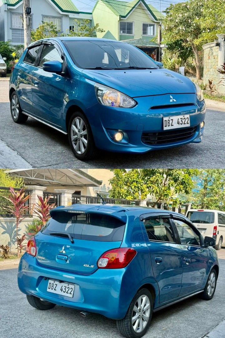 Mitsubishi Mirage GLS hatchback mirage Auto (Category: Used Cars) located in Batangas. Submitted by ranran4812 (Listing ID 1442880519, Image 1). Description: 🍋2015 mirage gls hatchback matic blue micah 75tkms registered top of the line casa maintain and well maintained push start 2dn head unit dashcam reverse cam wd rfid cards leather seat makakapal gulong cold ac wd manual and warranty booklet amoy bago complete orig docs in pristine condition 