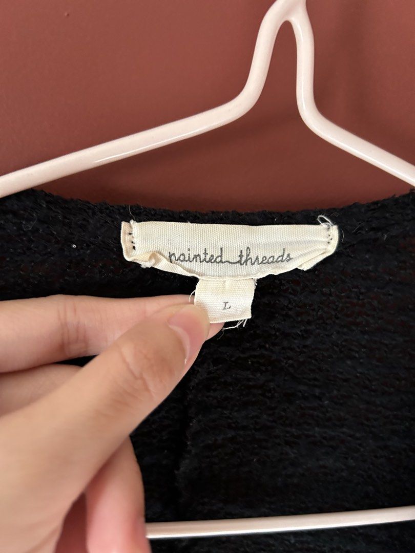 Nainted Threads Black Knit Open Front Cardigan Size L (Category: Coats, Jackets and Outerwear) located in Cavite. Submitted by jp________ (Listing ID 1442797558, Image 2). Description: - Brand: Nainted Threads - Color: Black - Style: Knit Cardigan - Fit: Relaxed, Open Front - Sleeves: Short - Material: Lightweight, perfect for layering - Size: L.