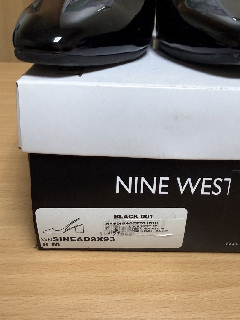 Nine West Black Patent Slingback Heels (Category: Heels) located in Manila. Submitted by iloveyouna_ (Listing ID 1442823057, Image 3). Description: - Brand: Nine West - Style: Black patent slingback heels - Heel Type: Low block heel - Features: Comfortable slingback strap, '9 Technology' insole for extra cushioning - Occasion: Perfect for work or a night out - Condition: Comes with original box.