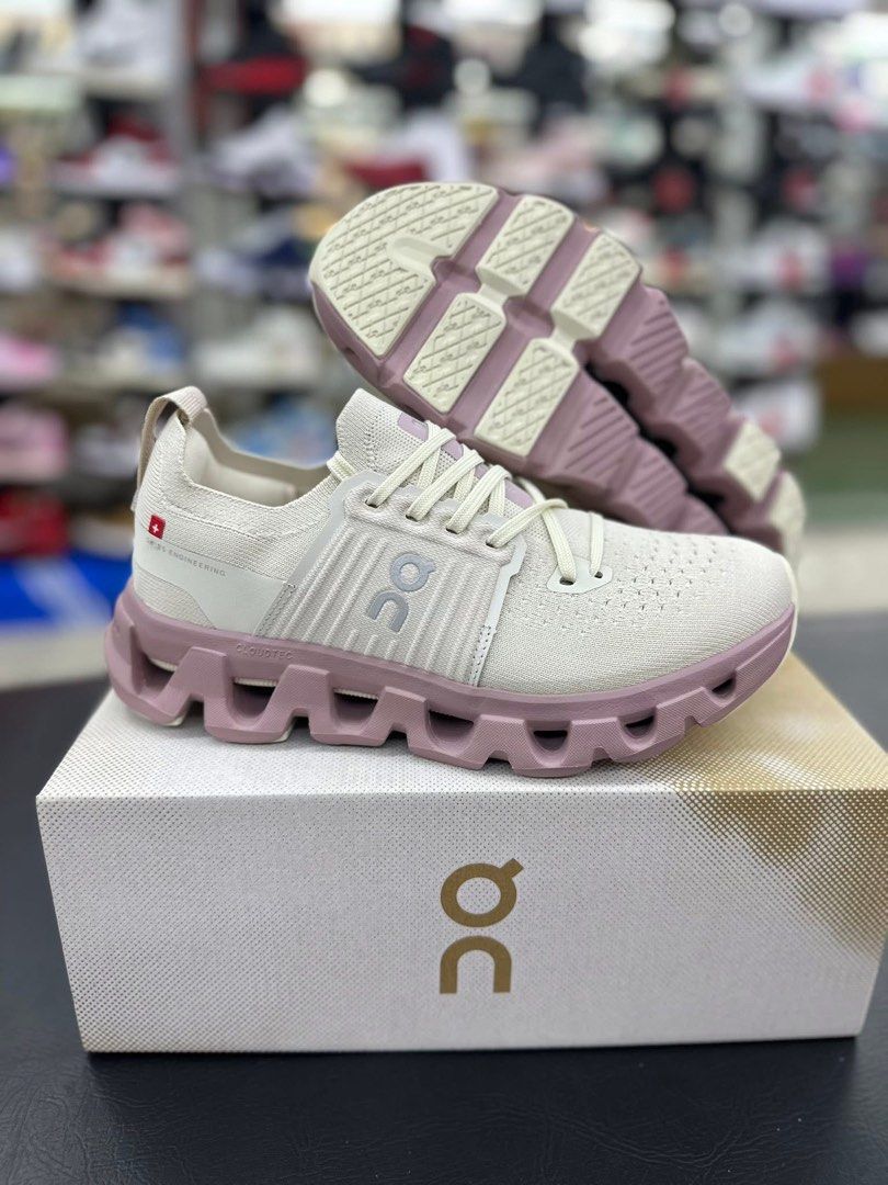 On Cloudswift Running Shoes - Cream/Pink (Category: Sneakers) located in Manila. Submitted by reiiberry (Listing ID 1442771768, Image 2). Description: On Cloudswift running shoes in cream/pink. Lightweight, comfortable, with CloudTec cushioning. Perfect for runs or daily wear. Includes box..