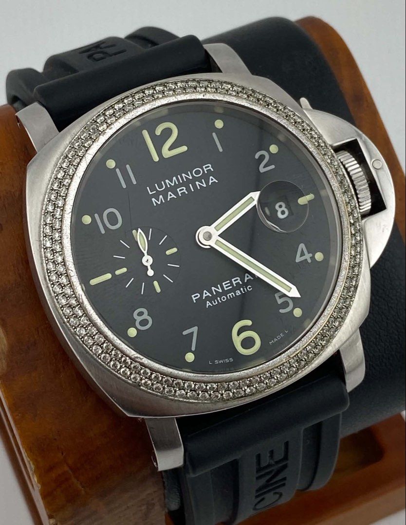 Panerai (Category: Luxury Watches) located in Manila. Submitted by alvin6697 (Listing ID 1442882382, Image 3). Description: Panerai Luminor Marina 44mm Case Diameter Size Reference no. OP6763 Pam 164 2009 Year Model Estimated Automatic Machine Movement Aftermarket Diamond Bezel Original Rubber Strap And Deployant Watch Only . Open For Authentication Condition : 9.5/10 225k Only . Slightly Negotiable 🥰.