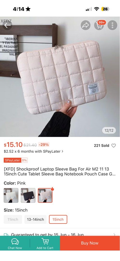 pink puffy laptop case 15”