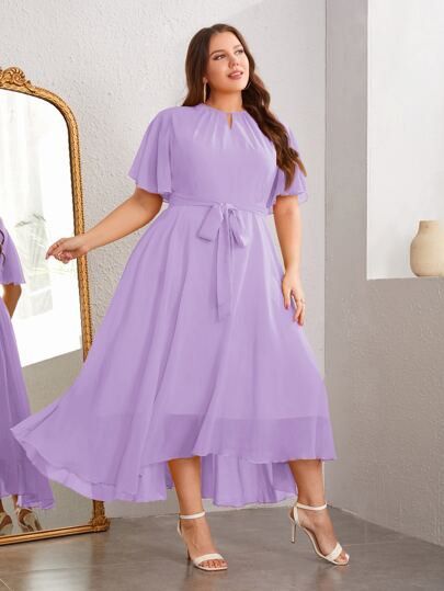 Plus Size Lavender Flutter Sleeve Belted Maxi Dress (Category: Dresses) located in Quezon City. Submitted by nixieeee (Listing ID 1442831223, Image 3). Description: - Flowy lavender maxi dress - Flutter sleeves - Tie belt at the waist - High-low hemline - Versatile: Great for events or casual outings - Comfortable and chic design 2xl. Very nice in actual.