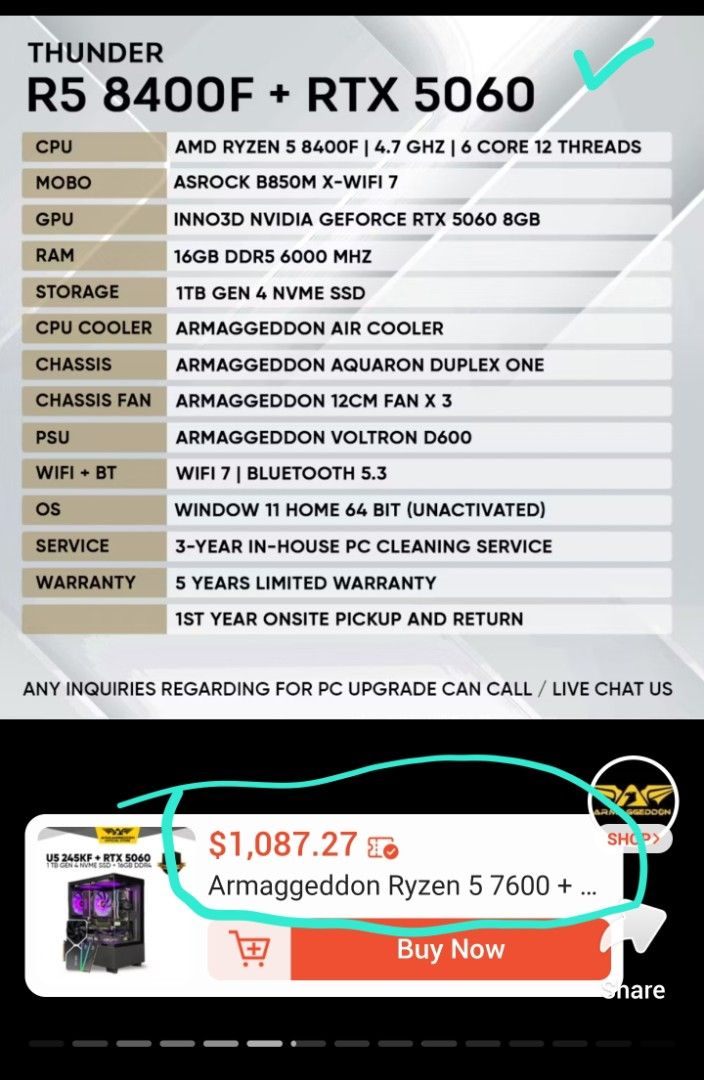 Ryzen 8400F 16gb 6000mhz RTX 5060  8gb
