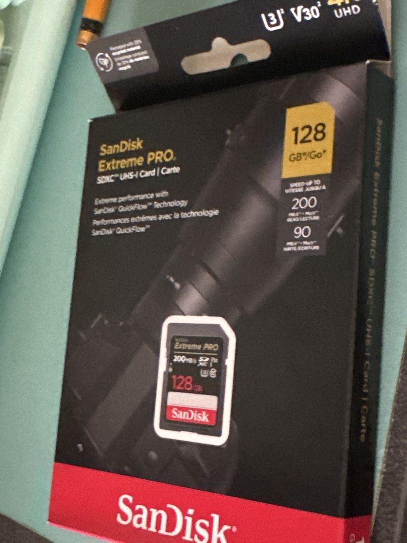 SanDisk Extreme PRO SDXC Class 10 200mb/s (Category: Memory & SD Cards) located in Pasig City. Submitted by Johna (Listing ID 1442806982, Image 2). Description: - Brand: SanDisk - Model: Extreme PRO SDXC - Storage: 128GB - Speed: Up to 200MB/s read speed - Video Speed: V30 (suitable for 4K recording) - Condition: Excellent, with protective case - Ideal for: Cameras, drones, high-performance devices - with free 2 year subscription to RescuePro rea