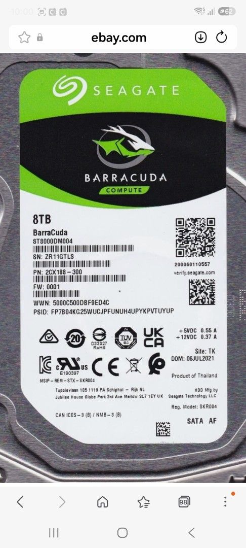 8TB HDD Seagate Barracuda 3.5 inches Sata Internal Hard Drive